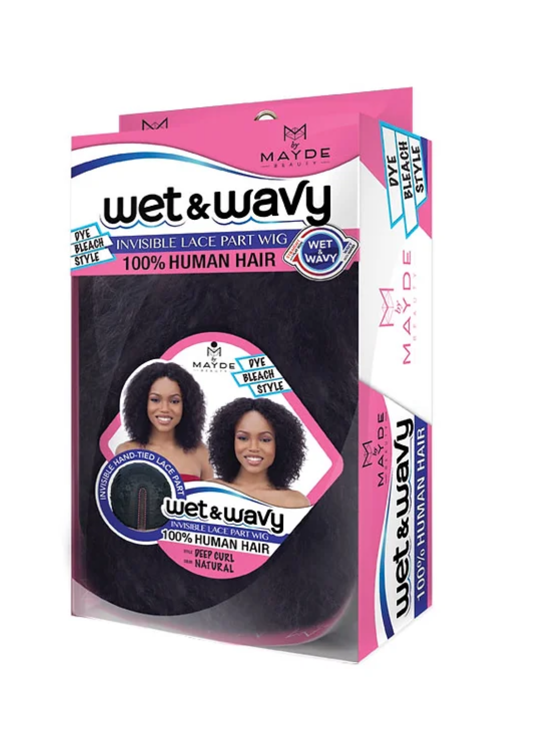 MAYDE WET & WAVY INVISIBLE LACE PART 100% Human Hair Wig -DEEP CURL Natural